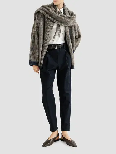 Brunello Cucinelli Women's Stretch Cotton Cover Baggy Pull-On Trousers with Shiny Bartack | Thumbnail 2