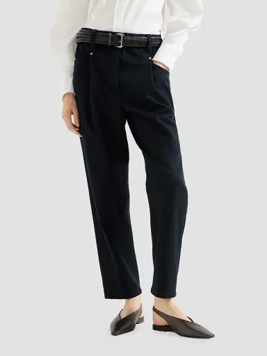 Brunello Cucinelli Women's Stretch Cotton Cover Baggy Pull-On Trousers with Shiny Bartack | Thumbnail 3