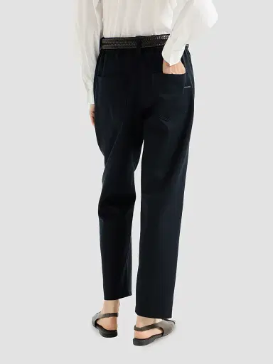 Brunello Cucinelli Women's Stretch Cotton Cover Baggy Pull-On Trousers with Shiny Bartack | Thumbnail 4