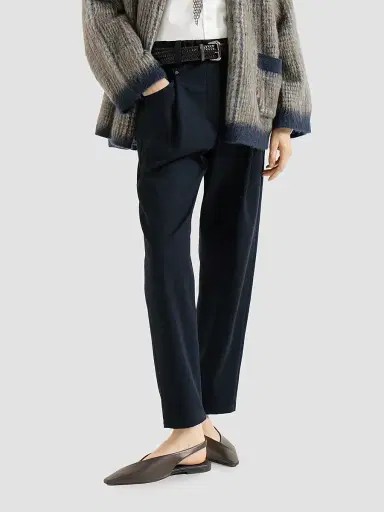 Brunello Cucinelli Women's Stretch Cotton Cover Baggy Pull-On Trousers with Shiny Bartack | Thumbnail 5