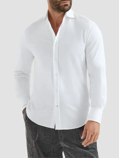 Brunello Cucinelli Men's Cotton Piqué Shirt with Spread Collar | Thumbnail 3 Brunello Cucinelli Men's Cotton Piqué Shirt with Spread Collar | Thumbnail 3