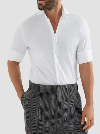 Brunello Cucinelli Men's Cotton Piqué Shirt with Spread Collar | Thumbnail 5 Brunello Cucinelli Men's Cotton Piqué Shirt with Spread Collar | Thumbnail 5