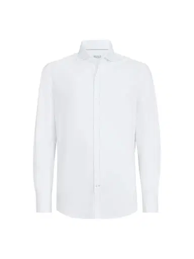 Brunello Cucinelli Men's Cotton Piqué Shirt with Spread Collar | Thumbnail 1 Brunello Cucinelli Men's Cotton Piqué Shirt with Spread Collar | Thumbnail 1