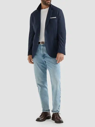 Brunello Cucinelli Men's Cashmere Jersey Blazer with Patch Pockets - Cobalt | Thumbnail 2