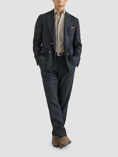Brunello Cucinelli Men's Stretch Cotton Chevron Flannel Shirt with Spread Collar - Stone | Thumbnail 2