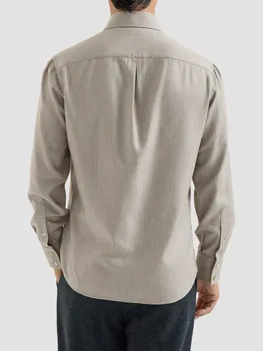 Brunello Cucinelli Men's Stretch Cotton Chevron Flannel Shirt with Spread Collar - Stone | Thumbnail 4