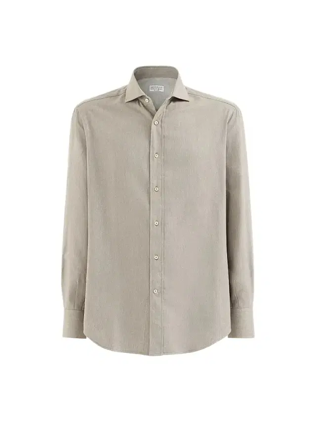 Brunello Cucinelli Men's Stretch Cotton Chevron Flannel Shirt with Spread Collar - Stone
