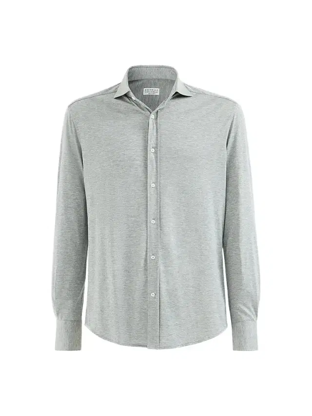 Brunello Cucinelli Men's Silk and Cotton Lightweight Jersey Shirt with Spead Collar