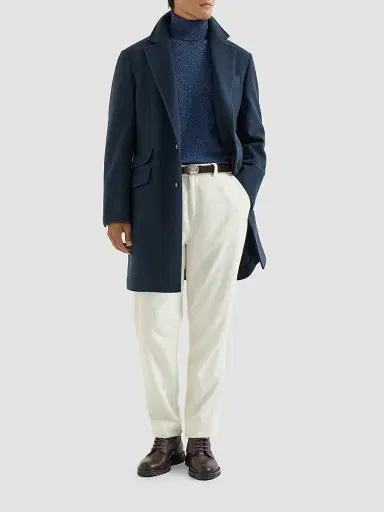 Brunello Cucinelli Men's Lightweight Water-Resistant Cashmere Coat with Double Vents | Thumbnail 2 Brunello Cucinelli Men's Lightweight Water-Resistant Cashmere Coat with Double Vents | Thumbnail 2