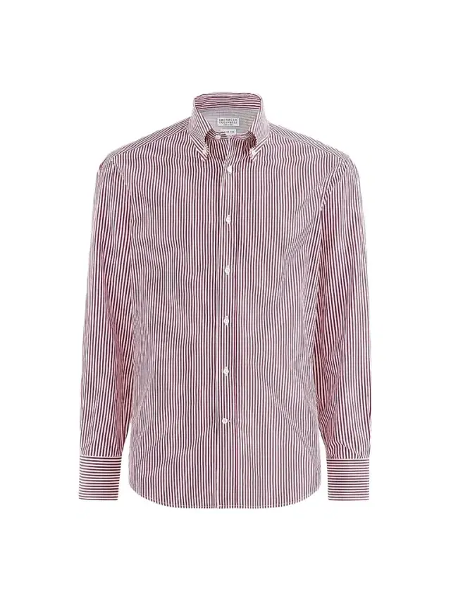 Brunello Cucinelli Men's Striped Poplin Shirt with Button-Down Collar
