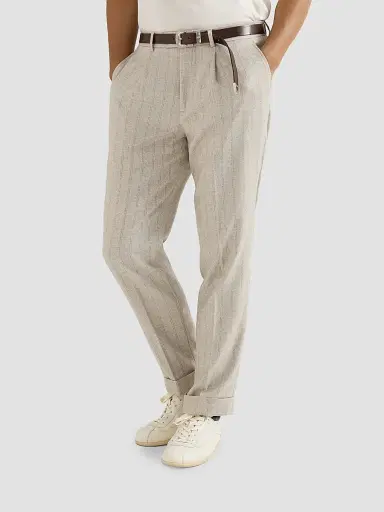 Brunello Cucinelli Men's Striped Cashmere and Silk Diagonal Flannel Trousers | Thumbnail 5 Brunello Cucinelli Men's Striped Cashmere and Silk Diagonal Flannel Trousers | Thumbnail 5