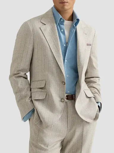 Brunello Cucinelli Men's Striped Cashmere and Silk Diagonal Flannel Deconstructed Cavallo Blazer | Thumbnail 4 Brunello Cucinelli Men's Striped Cashmere and Silk Diagonal Flannel Deconstructed Cavallo Blazer | Thumbnail 4