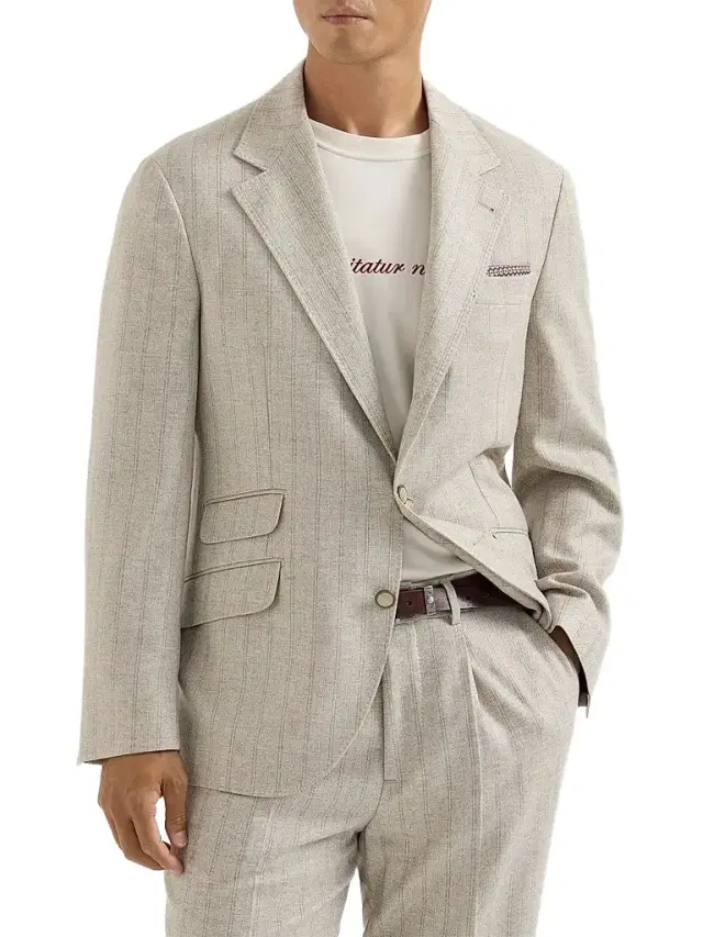 Brunello Cucinelli Men's Striped Cashmere and Silk Diagonal Flannel Deconstructed Cavallo Blazer