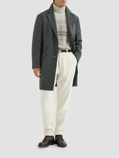 Brunello Cucinelli Men's Lightweight Water-Resistant Cashmere Coat with Double Vents | Thumbnail 2 Brunello Cucinelli Men's Lightweight Water-Resistant Cashmere Coat with Double Vents | Thumbnail 2