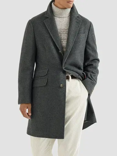 Brunello Cucinelli Men's Lightweight Water-Resistant Cashmere Coat with Double Vents | Thumbnail 3 Brunello Cucinelli Men's Lightweight Water-Resistant Cashmere Coat with Double Vents | Thumbnail 3