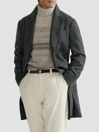 Brunello Cucinelli Men's Lightweight Water-Resistant Cashmere Coat with Double Vents | Thumbnail 5 Brunello Cucinelli Men's Lightweight Water-Resistant Cashmere Coat with Double Vents | Thumbnail 5