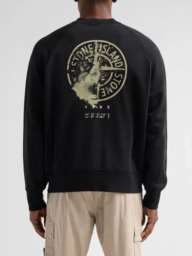 Stone Island Men's Felpa Cotton Crewneck Sweatshirt - Black | Thumbnail 3