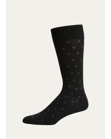 Marcoliani Men's Modal Cashmere Micro Polka Mid-Calf Socks | Thumbnail 1