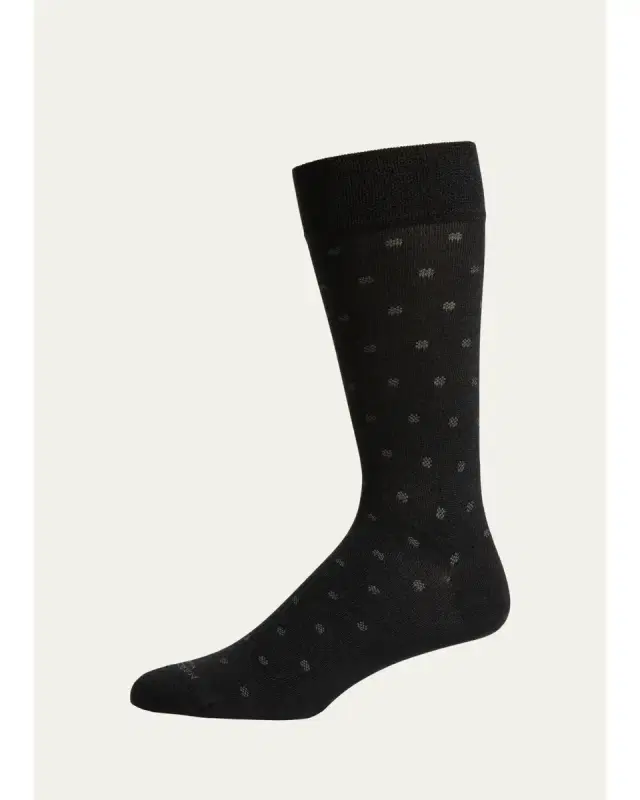 Marcoliani Men's Modal Cashmere Micro Polka Mid-Calf Socks