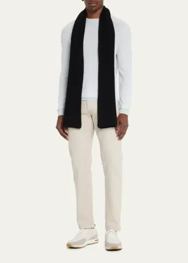Bergdorf Goodman Ribbed Cashmere Scarf, Black | Thumbnail 2