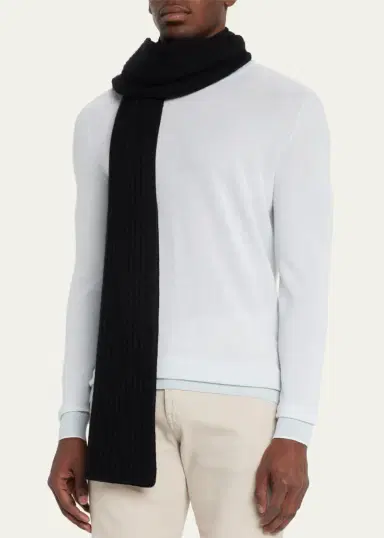Bergdorf Goodman Ribbed Cashmere Scarf, Black | Thumbnail 3
