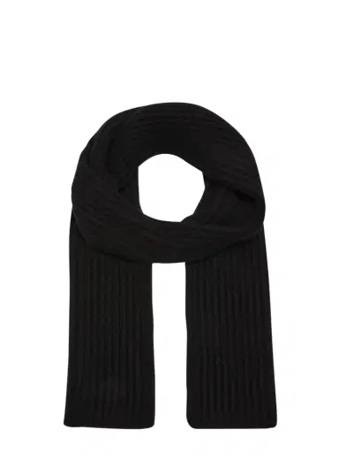 Bergdorf Goodman Ribbed Cashmere Scarf, Black | Thumbnail 1
