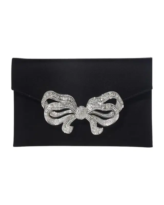 Judith Leiber Couture Crystal Bow Satin Envelope Clutch Bag