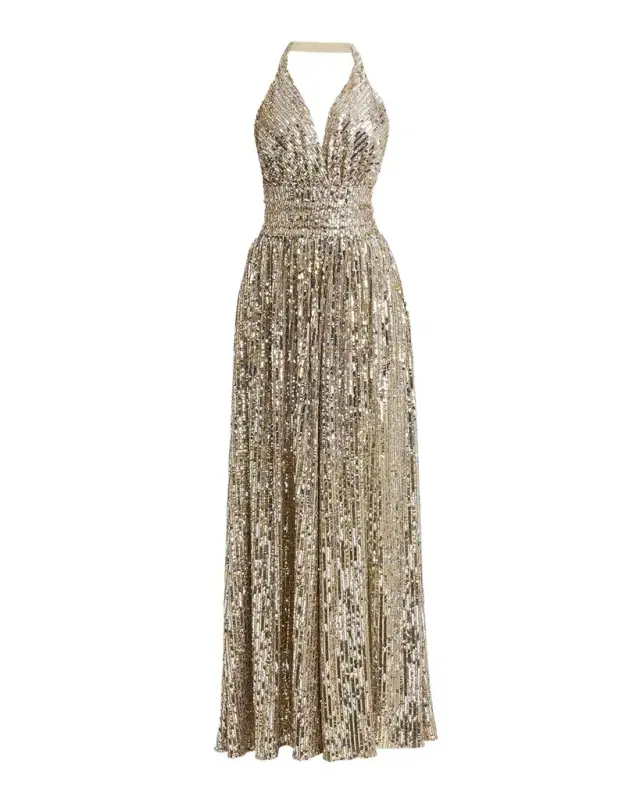 Dolce & Gabbana Sequined Halter Thigh-Slit Gown