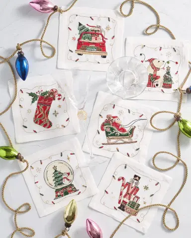 Kim Seybert Holly Jolly Embroidered Cocktail Napkins, Set of 6 | Thumbnail 2 Kim Seybert Holly Jolly Embroidered Cocktail Napkins, Set of 6 | Thumbnail 2