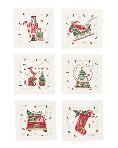 Kim Seybert Holly Jolly Embroidered Cocktail Napkins, Set of 6 | Thumbnail 1 Kim Seybert Holly Jolly Embroidered Cocktail Napkins, Set of 6 | Thumbnail 1