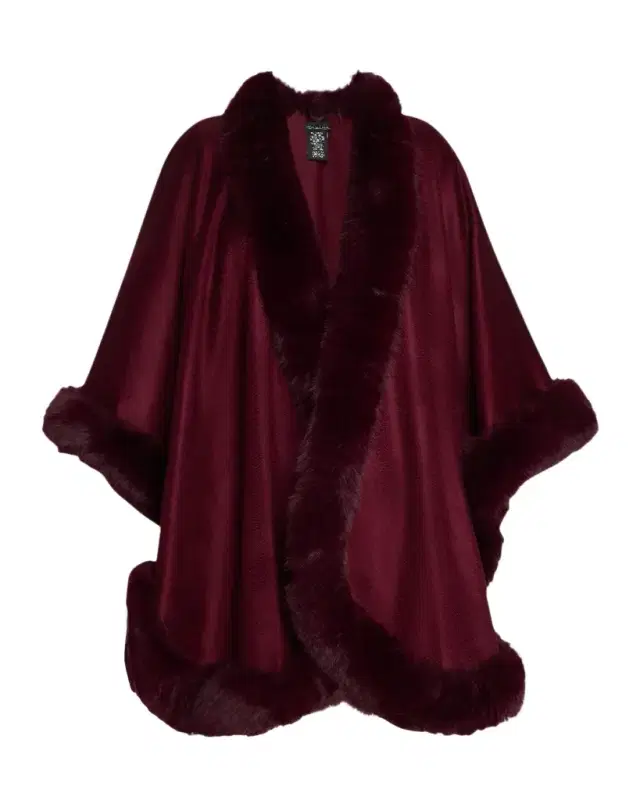 Sofia Cashmere Cashmere Cape With Faux Fur Trim