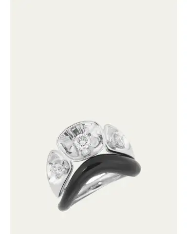 Nikos Koulis LOOK 18K White Gold Diamond and Enamel Ring | Thumbnail 1