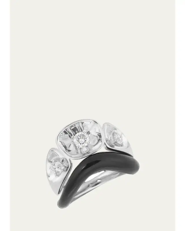 Nikos Koulis LOOK 18K White Gold Diamond and Enamel Ring