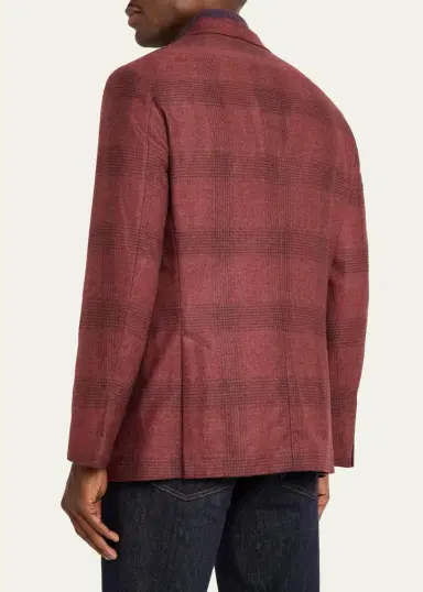 Brunello Cucinelli Men's Plaid Wool-Cashmere Single-Breasted Sport Coat | Thumbnail 3 Brunello Cucinelli Men's Plaid Wool-Cashmere Single-Breasted Sport Coat | Thumbnail 3