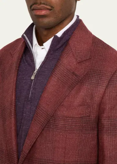 Brunello Cucinelli Men's Plaid Wool-Cashmere Single-Breasted Sport Coat | Thumbnail 5 Brunello Cucinelli Men's Plaid Wool-Cashmere Single-Breasted Sport Coat | Thumbnail 5