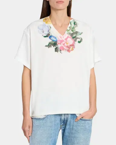 Maison Margiela Floral Cotton V-Neck T-Shirt | Thumbnail 4 Maison Margiela Floral Cotton V-Neck T-Shirt | Thumbnail 4