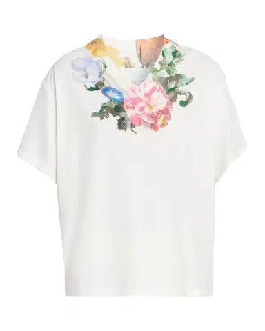 Maison Margiela Floral Cotton V-Neck T-Shirt | Thumbnail 1 Maison Margiela Floral Cotton V-Neck T-Shirt | Thumbnail 1