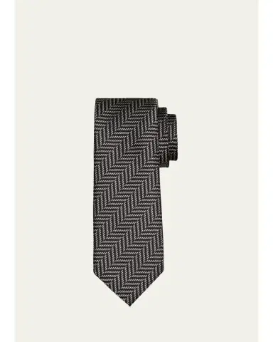 Tom Ford Men's Contrast Herringbone Silk Tie | Thumbnail 3