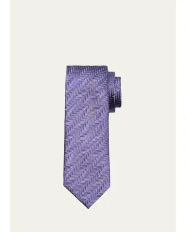 Tom Ford Men's Contrast Herringbone Silk Tie | Thumbnail 1