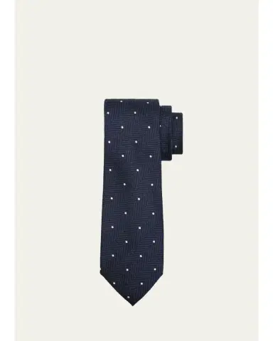 Tom Ford Men's Polka Dot Herringbone Silk Tie | Thumbnail 4