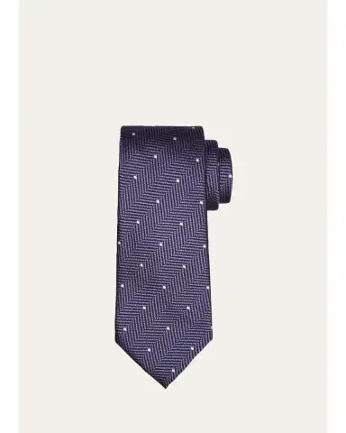 Tom Ford Men's Polka Dot Herringbone Silk Tie | Thumbnail 6