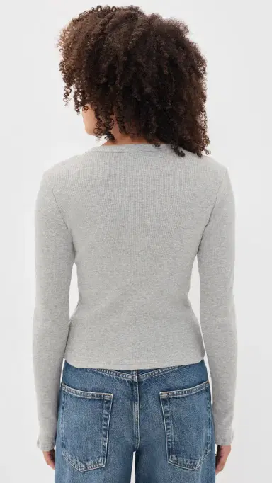 perfectwhitetee Marcela Long Sleeve Cotton Rib Tee Heather Grey | Thumbnail 3