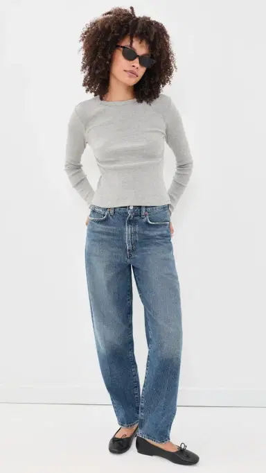 perfectwhitetee Marcela Long Sleeve Cotton Rib Tee Heather Grey | Thumbnail 5