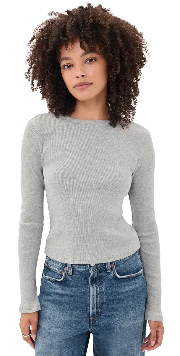 perfectwhitetee Marcela Long Sleeve Cotton Rib Tee Heather Grey
