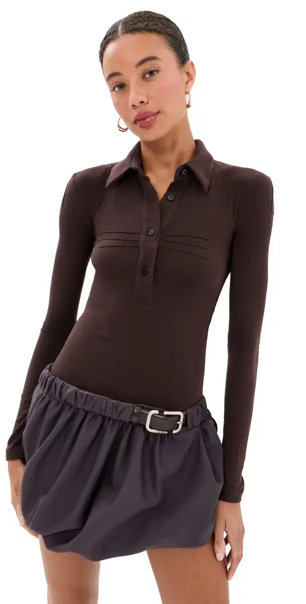 The Attico Collared Combo Mini Dress Dark Brown