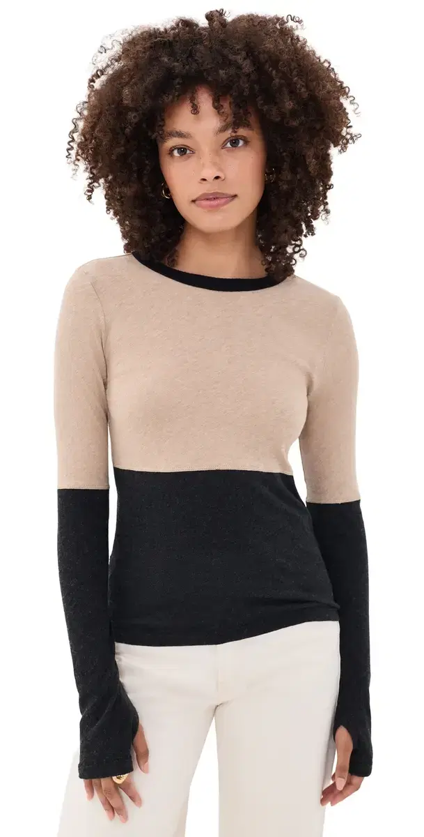 Enza Costa New Classic Jersey Block Crew Khaki/Charcoal