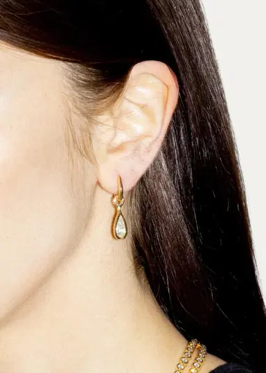 Uniform Object 18K Carriage Huggie Earrings with Pear Diamond | Thumbnail 2