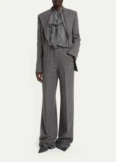Gabriela Hearst Shildon Herringbone Silk Bow Button-Down Top | Thumbnail 2 Gabriela Hearst Shildon Herringbone Silk Bow Button-Down Top | Thumbnail 2
