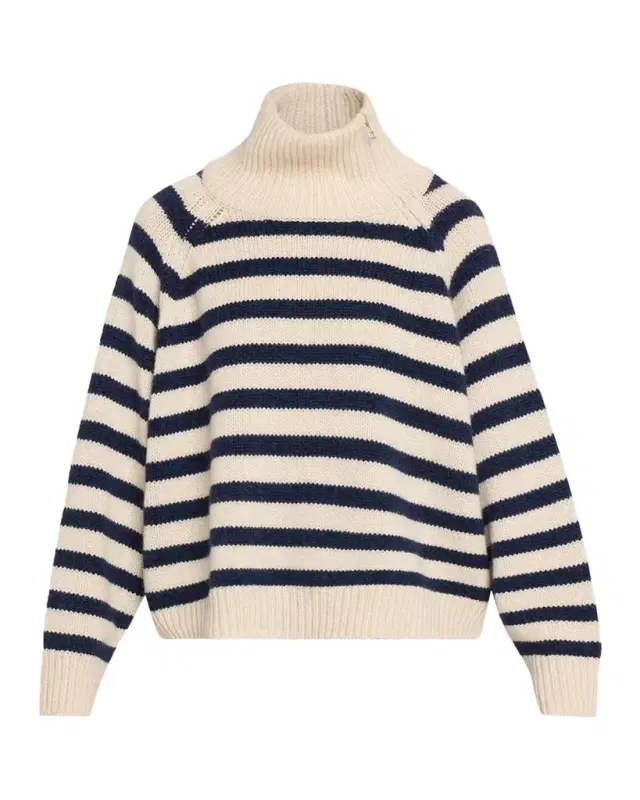 Nili Lotan Raelyn Striped Zip Turtleneck Cashmere Sweater