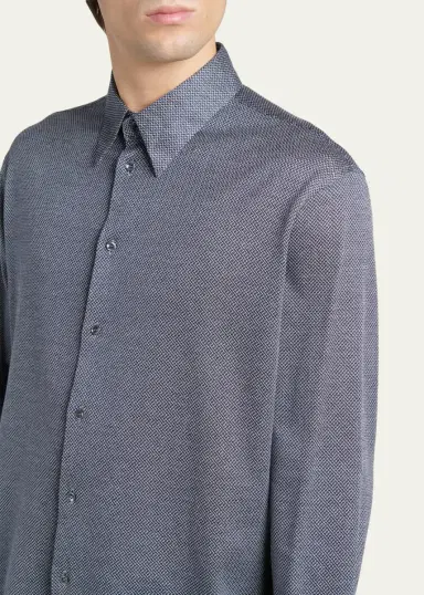 Giorgio Armani Men's Cotton Micro-Geometric Sport Shirt | Thumbnail 5 Giorgio Armani Men's Cotton Micro-Geometric Sport Shirt | Thumbnail 5